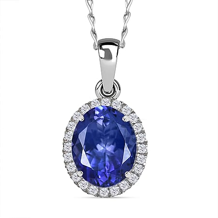 Appraised and Certified RHAPSODY 950 Platinum AAAA Tanzanite, White Diamond EF, VS Halo Pendant, 3.22 Ct.