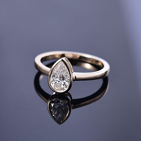 Luxuriant Diamond 9K Yellow Gold IGI Certified (VS-E-F) Pear Cut Lab Grown Diamond Solitaire Ring 1.05 Ct.