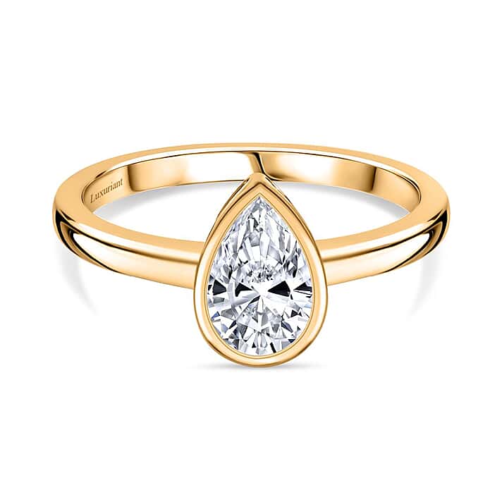 LUXURIANT 9K Yellow Gold IGI Certified (VS-E/F) Pear Cut Lab Grown Diamond Solitaire Ring 1.05 Ct.