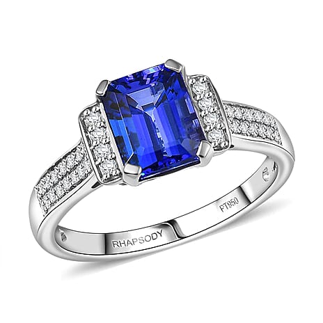 Rhapsody 950 Platinum AAAA Tanzanite White Diamond VS-EF Main Stone With Side Stone Ring, Platinum Wt.5.5 Gms  3.108  Ct.