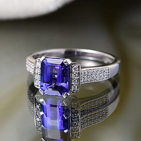 Rhapsody 950 Platinum AAAA Tanzanite White Diamond VS-EF Main Stone With Side Stone Ring, Platinum Wt.5.5 Gms  3.108  Ct.