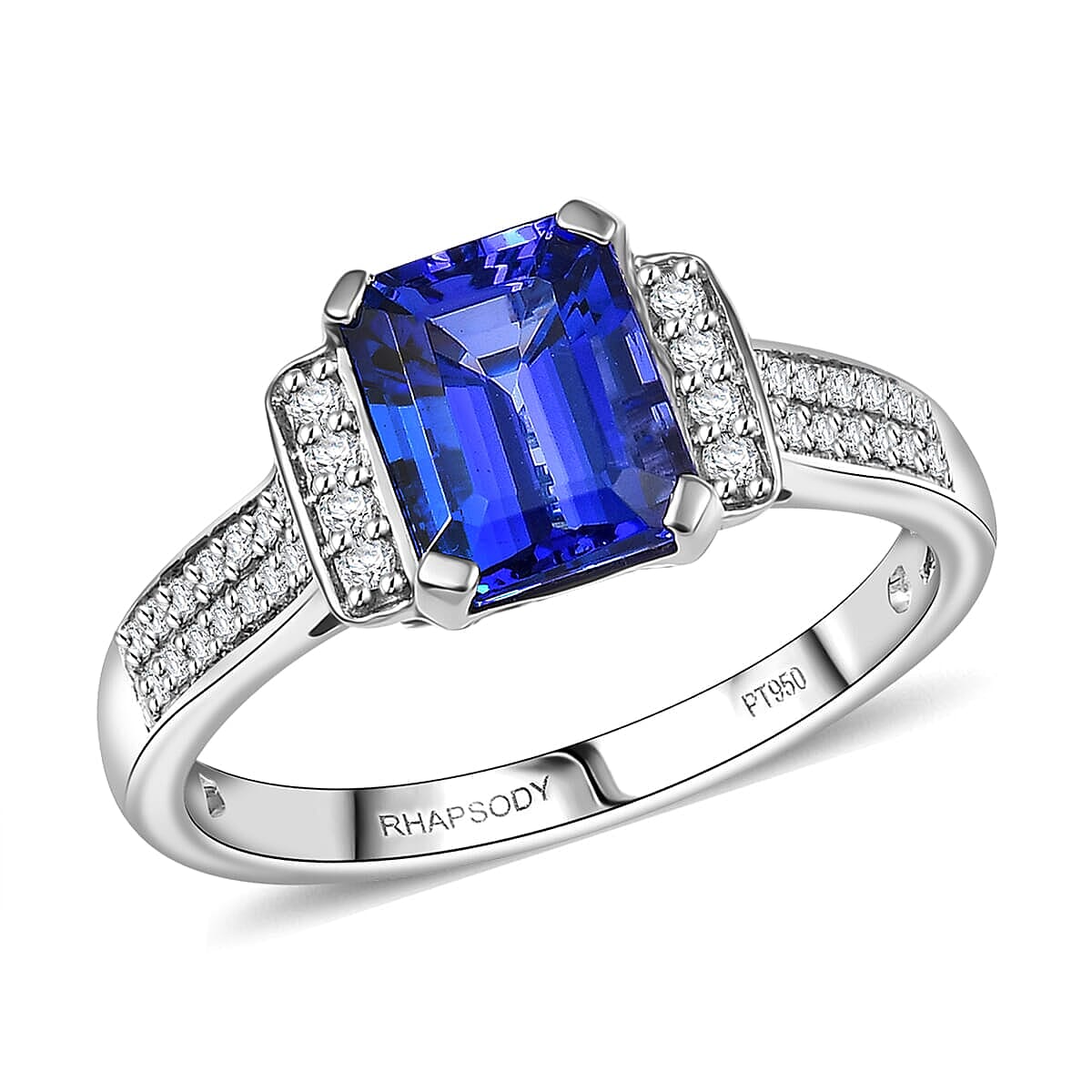 Rhapsody 950 Platinum AAAA Tanzanite White Diamond VS-EF Main Stone With Side Stone Ring, Platinum Wt.5.5 Gms  3.108  Ct.