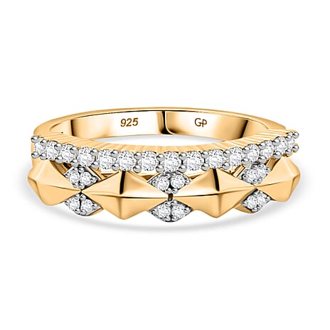 GP Milano Collection - White Diamond & Kanchanaburi Blue Sapphire Ring in 18K Vermeil Yellow Gold Plated Sterling Silver