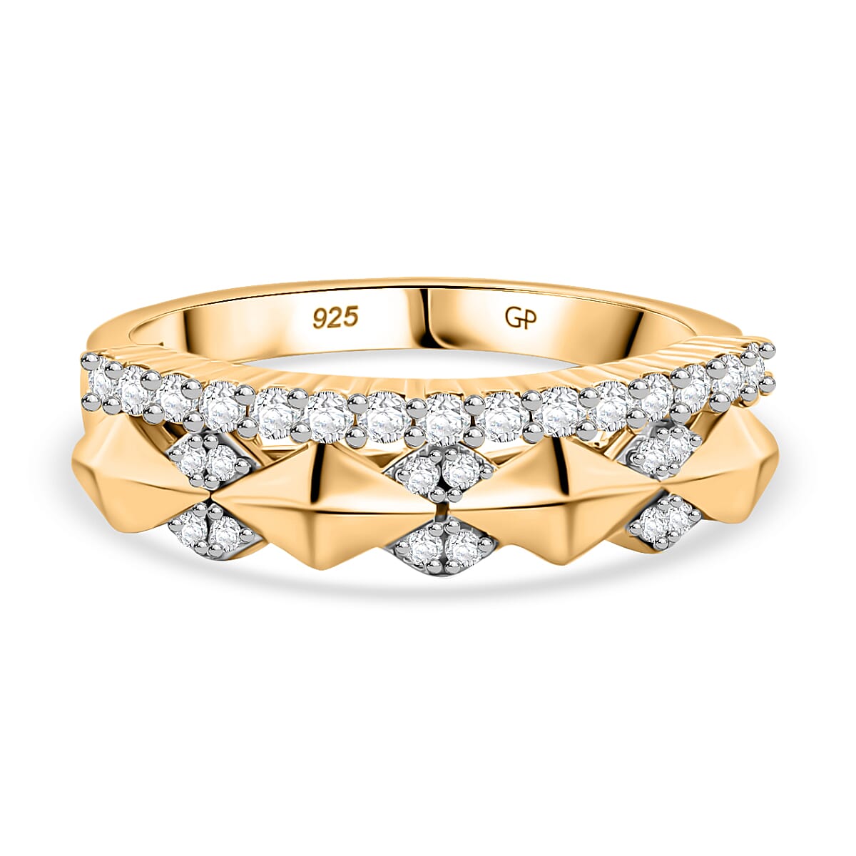 GP Milano Collection - White Diamond & Kanchanaburi Blue Sapphire Ring in 18K Vermeil Yellow Gold Plated Sterling Silver