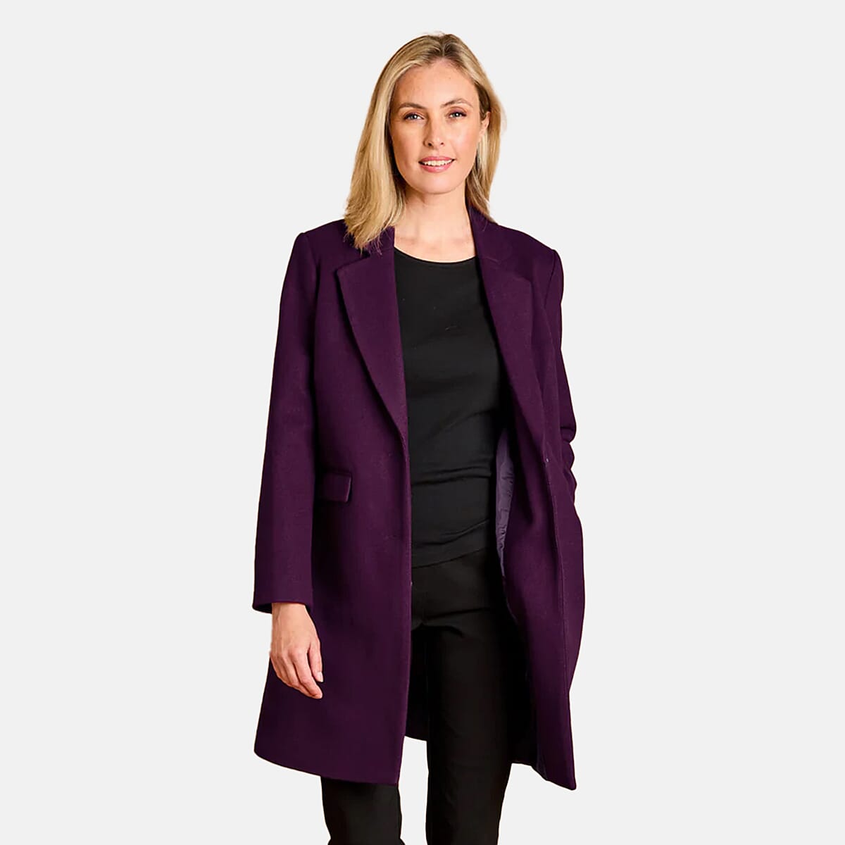 Emreco Single Breasted Revere Collar Coat (Size 16) - Berry