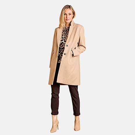 Emreco Single Breasted Revere Collar Coat (Size 12) - Carmel