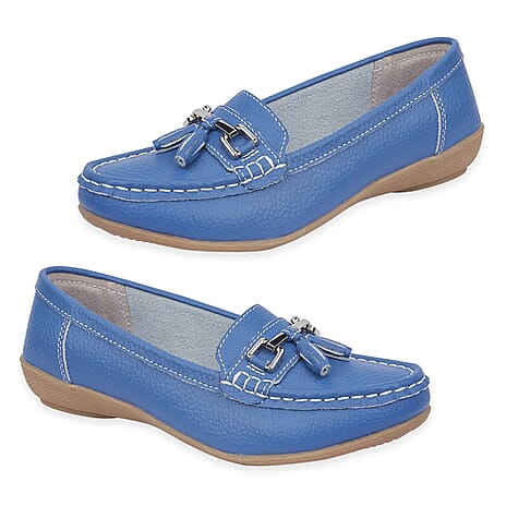 Jo - Joe Ladies Nautical Wide Fit Leather Tassel Loafer (Size 4) - Royal Blue