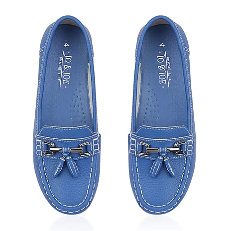 Jo - Joe Ladies Nautical Wide Fit Leather Tassel Loafer (Size 4) - Royal Blue