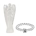 Handcarved White Quartz Guardian Angel Figurine Sculpture (Size 8 Cm) & Butterfly Stretchable Bracelet Presented in Velvet Pouch With Gift Card
