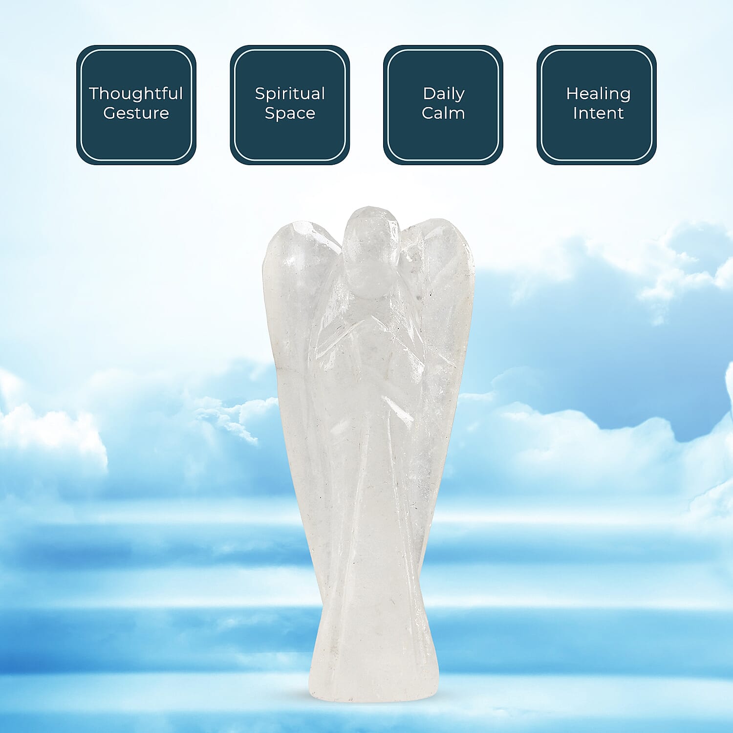 Handcarved Black Obsidian Guardian Angel Figurine Sculpture (Size 8 Cm) & Butterfly Stretchable Bracelet Presented in Velvet Pouch With Gift Card