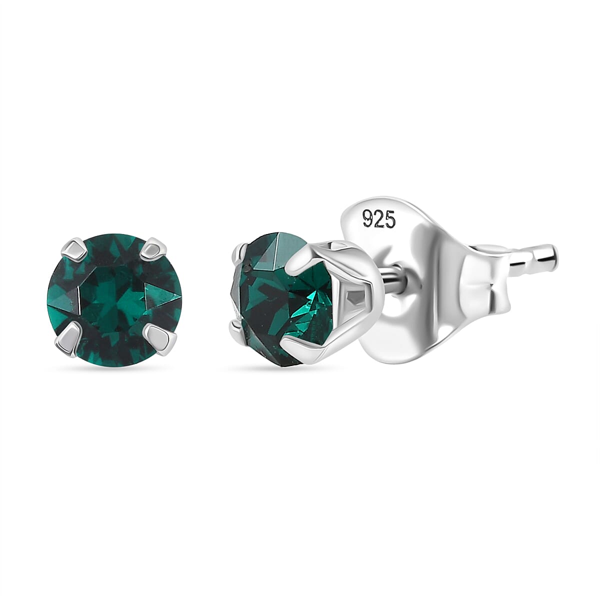 Emerald Swarovski Crystal Earring with Push Back in Plated Silver