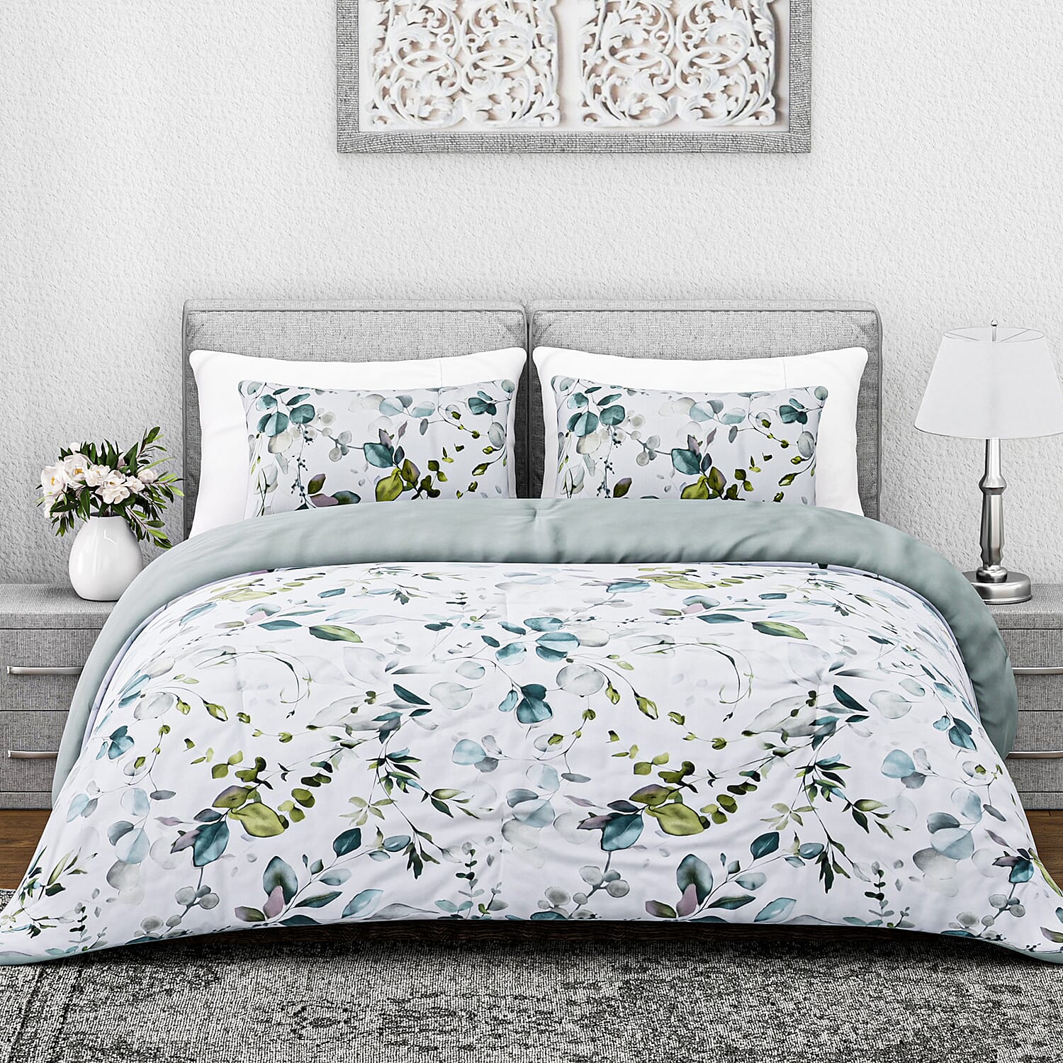 Boutique Bedding Collection - Lightweight Leaf Design Comforter With 2 Pillowcases (Size Double)