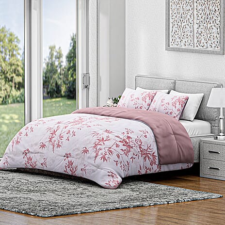 Boutique Bedding Collection - Lightweight Red Flower Design Comforter With 2 Pillowcases (Size Double)