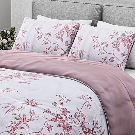 Boutique Bedding Collection - Lightweight Red Flower Design Comforter With 2 Pillowcases (Size Double)