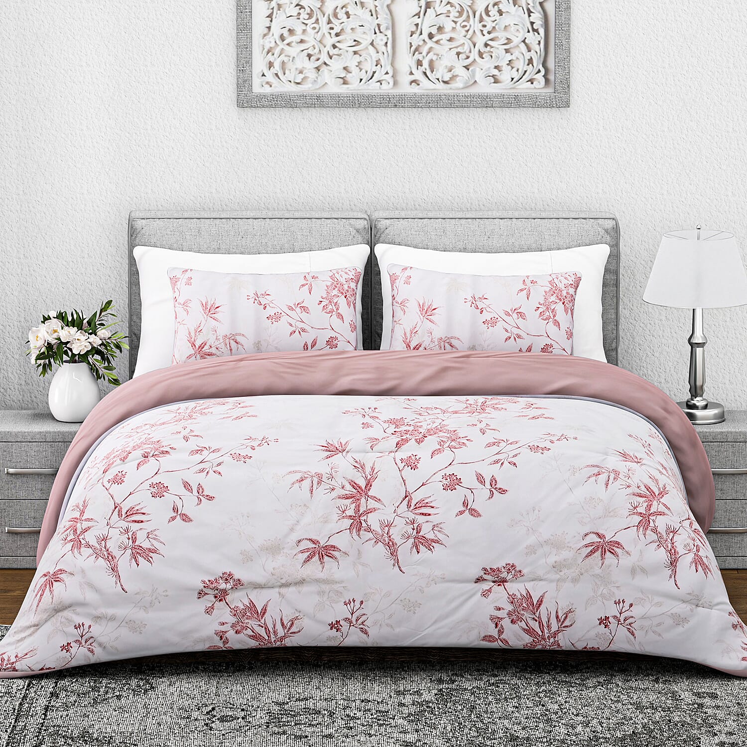 Boutique Bedding Collection - Lightweight Leaf Design Comforter With 2 Pillowcases (Size Double)