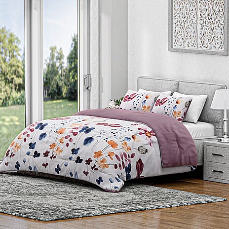 Hush Haven- Set of 3 Flower Printed Comforter Set (Size Double) - Pink