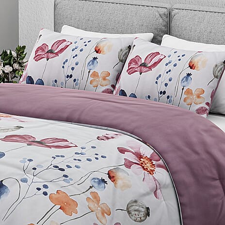 Hush Haven- Set of 3 Flower Printed Comforter Set (Size Double) - Pink