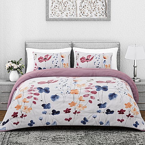 Hush Haven- Set of 3 Flower Printed Comforter Set (Size Double) - Pink