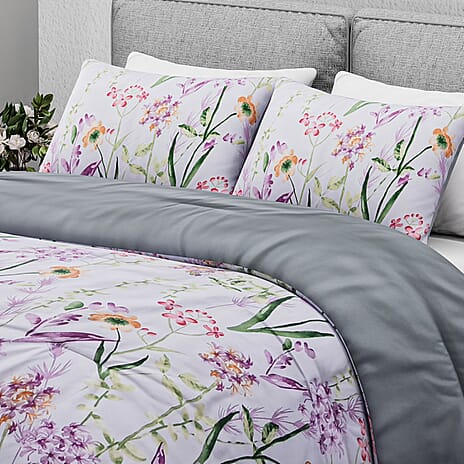 Hush Haven- Set of 3 Flower Printed Comforter Set (Size Double) - Green - Pink