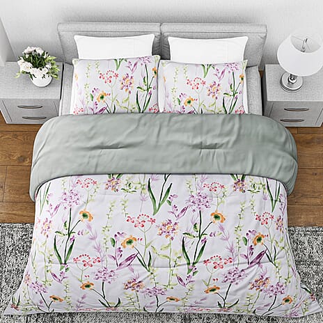 Hush Haven- Set of 3 Flower Printed Comforter Set (Size Double) - Green - Pink