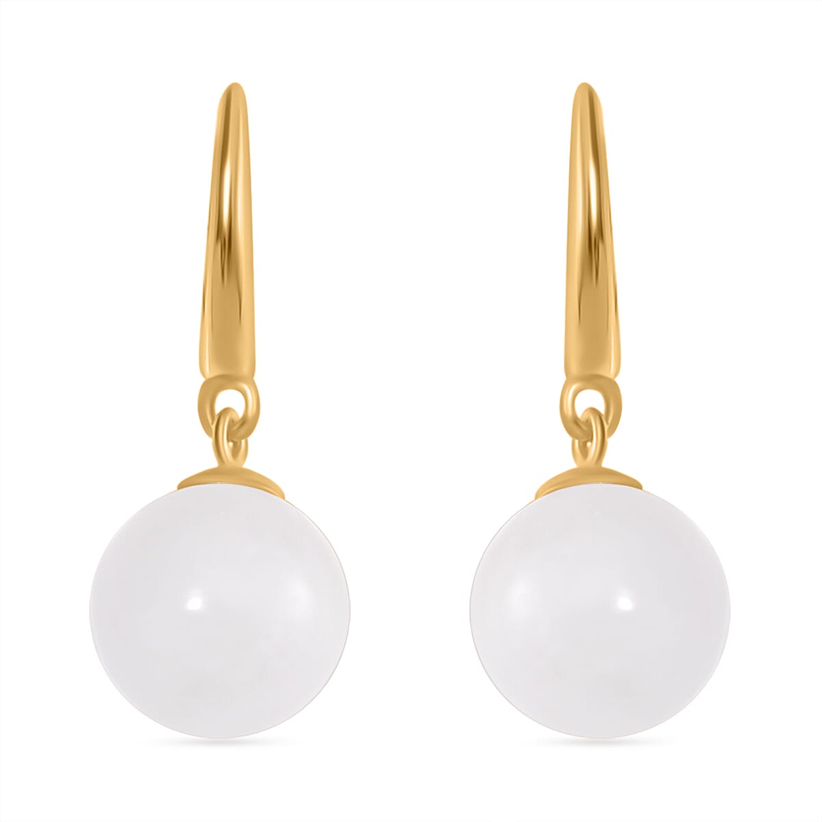 White Jade J Hoop Half Hoop Earring with Clasp in 18K Vermeil Yellow Gold Plated Sterling Silver 21.00 Ct.