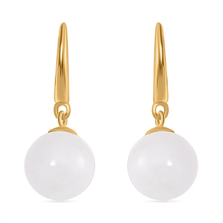 White Jade Drop Earring with Clasp in 18K Vermeil Yellow Gold Plated Sterling Silver 21.00 Ct.