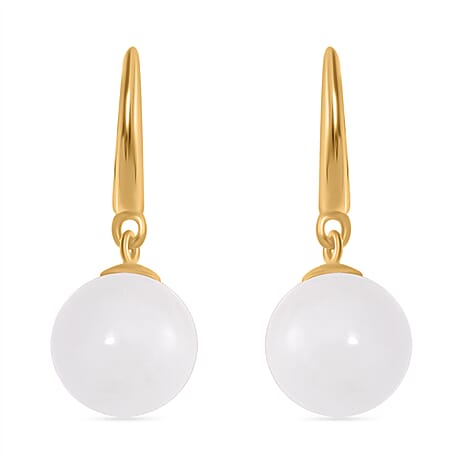 White Jade J Hoop Half Hoop Earring with Clasp in 18K Vermeil Yellow Gold Plated Sterling Silver 21.00 Ct.