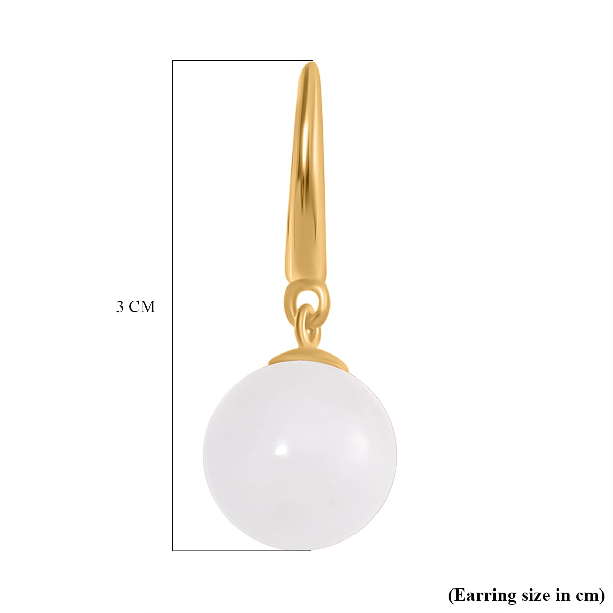 White Jade J Hoop Half Hoop Earring with Clasp in 18K Vermeil Yellow Gold Plated Sterling Silver 21.00 Ct.
