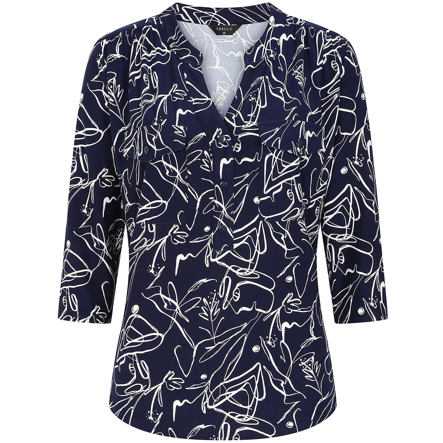 Emreco Long Sleeve Classic Collar Micro-Print Blouse