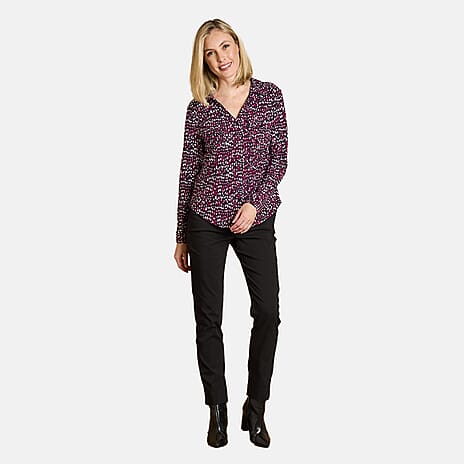 Emreco Long Sleeve Classic Collar Micro-Print Blouse (Size 18) -  Plum