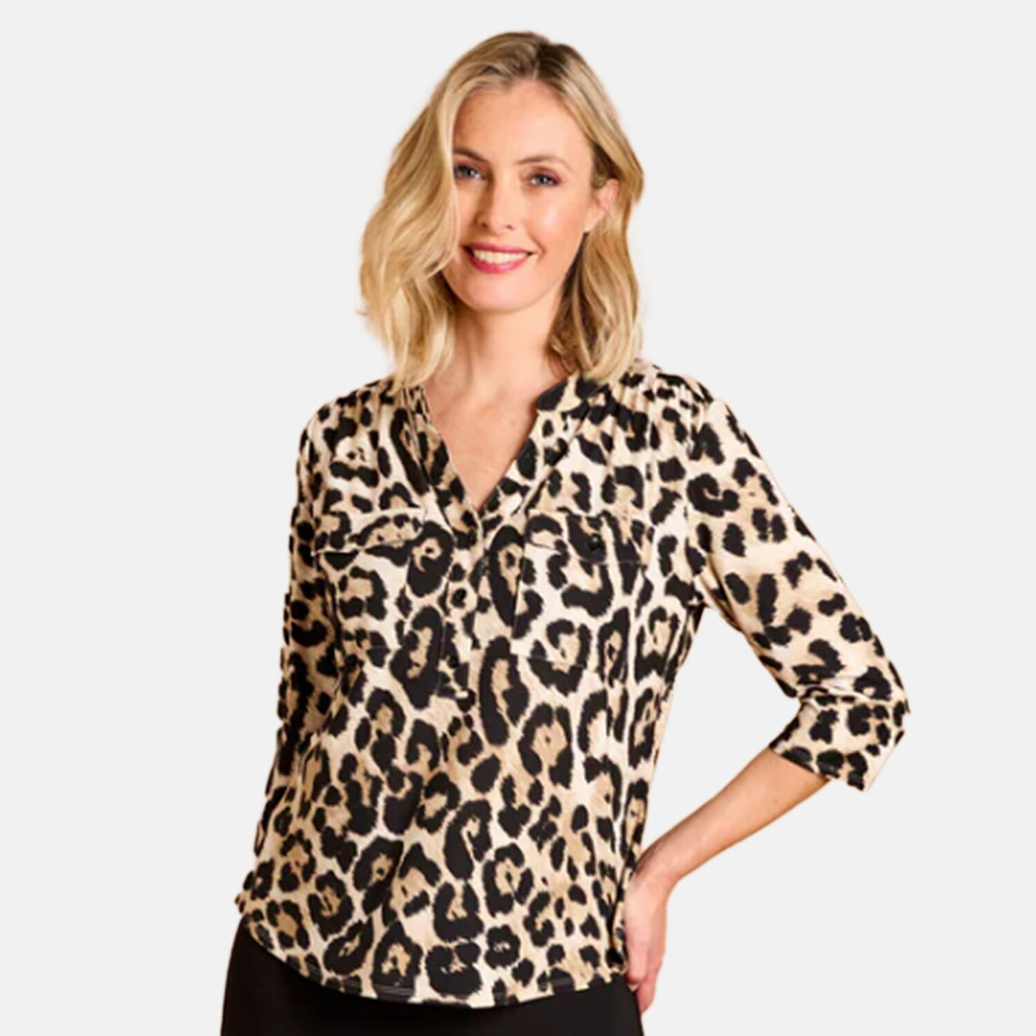 Emreco Mandarin Collar Blouse (Size 12) - Stone