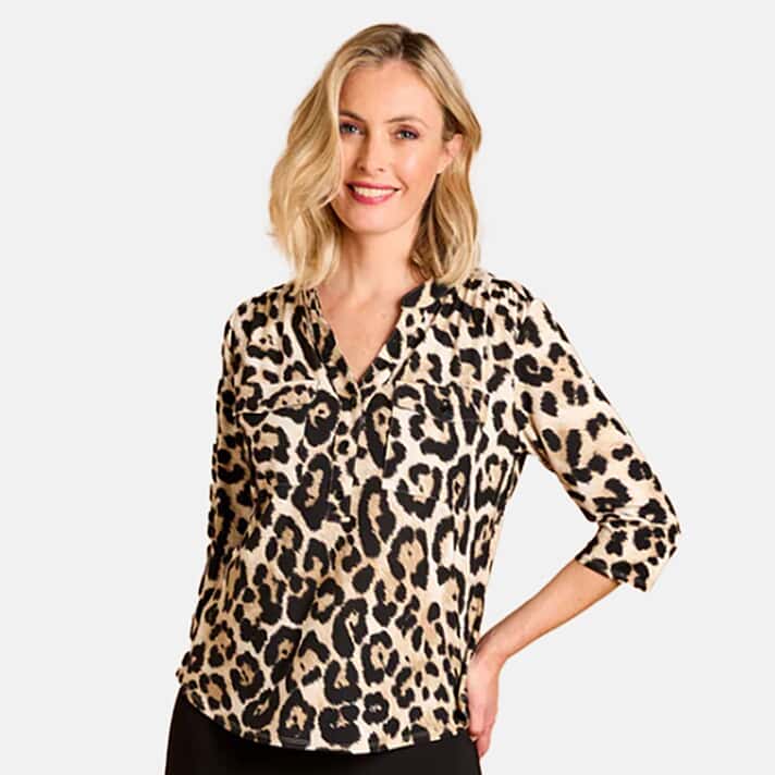 Emreco Mandarin Collar Blouse (Size 12) - Stone