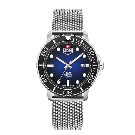 JDM Military Tango Swiss Movt. 20ATM Water Resistance Blue Dial Mens Watch with Silver Colour Stainless Steel Strap