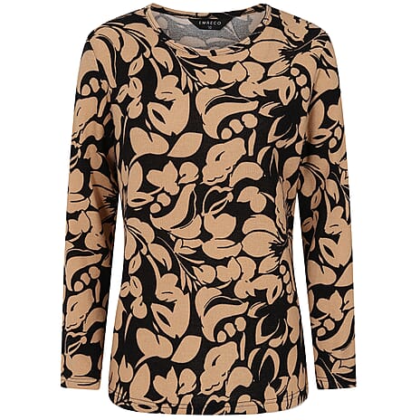 Emreco Artistic Print Round Neck Top (Size 20) - Black