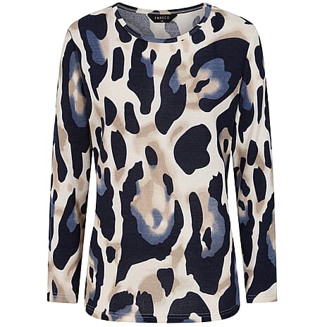 Emreco Artistic Print Round Neck Top (Size 16) - Blue
