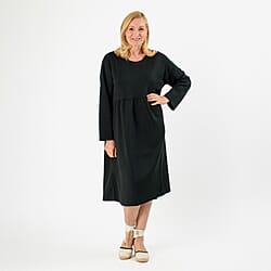 Casual Long Sleeve Smock Dress (Size - One Size 8 -20) - Black