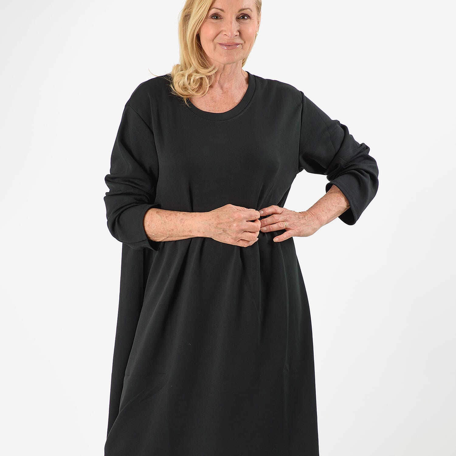 Casual Long Sleeve Smock Dress (Size - One Size 8 -20) - Black