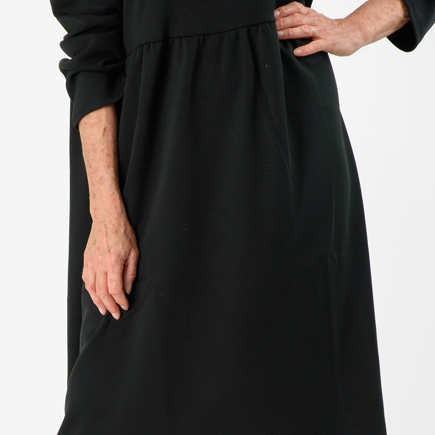 Casual Long Sleeve Smock Dress (Size - One Size 8 -20) - Black