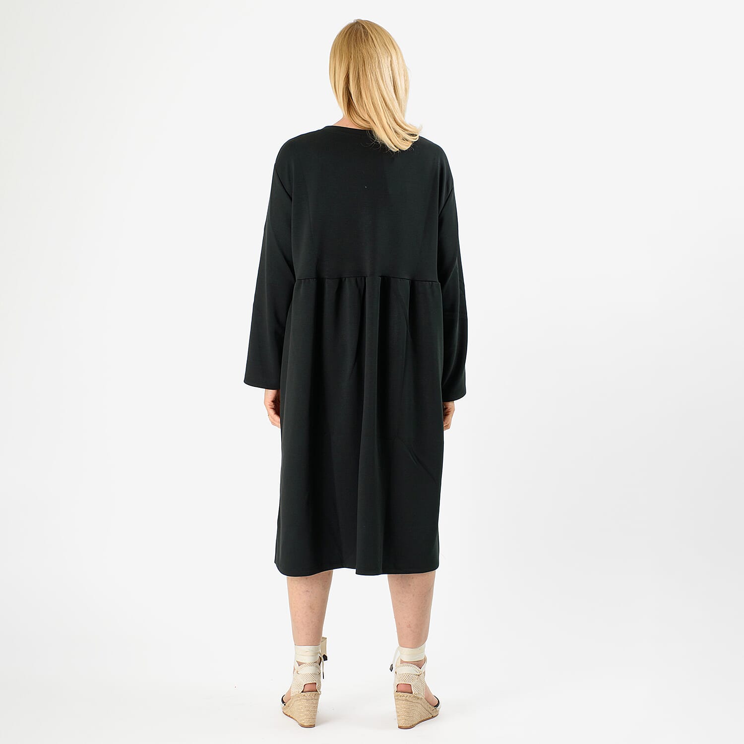 Casual Long Sleeve Smock Dress (Size - One Size 8 -20) - Black