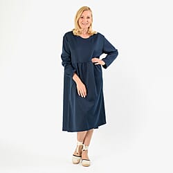 Casual Long Sleeve Smock Dress (Size - One Size 8 -20) - Black