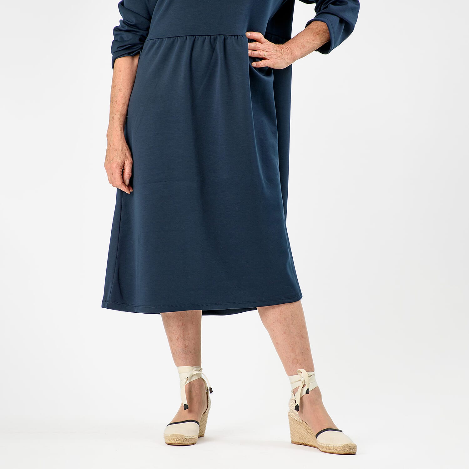 Casual Long Sleeve Sweat Smock Dress (Size - One Size 8-20) - Navy