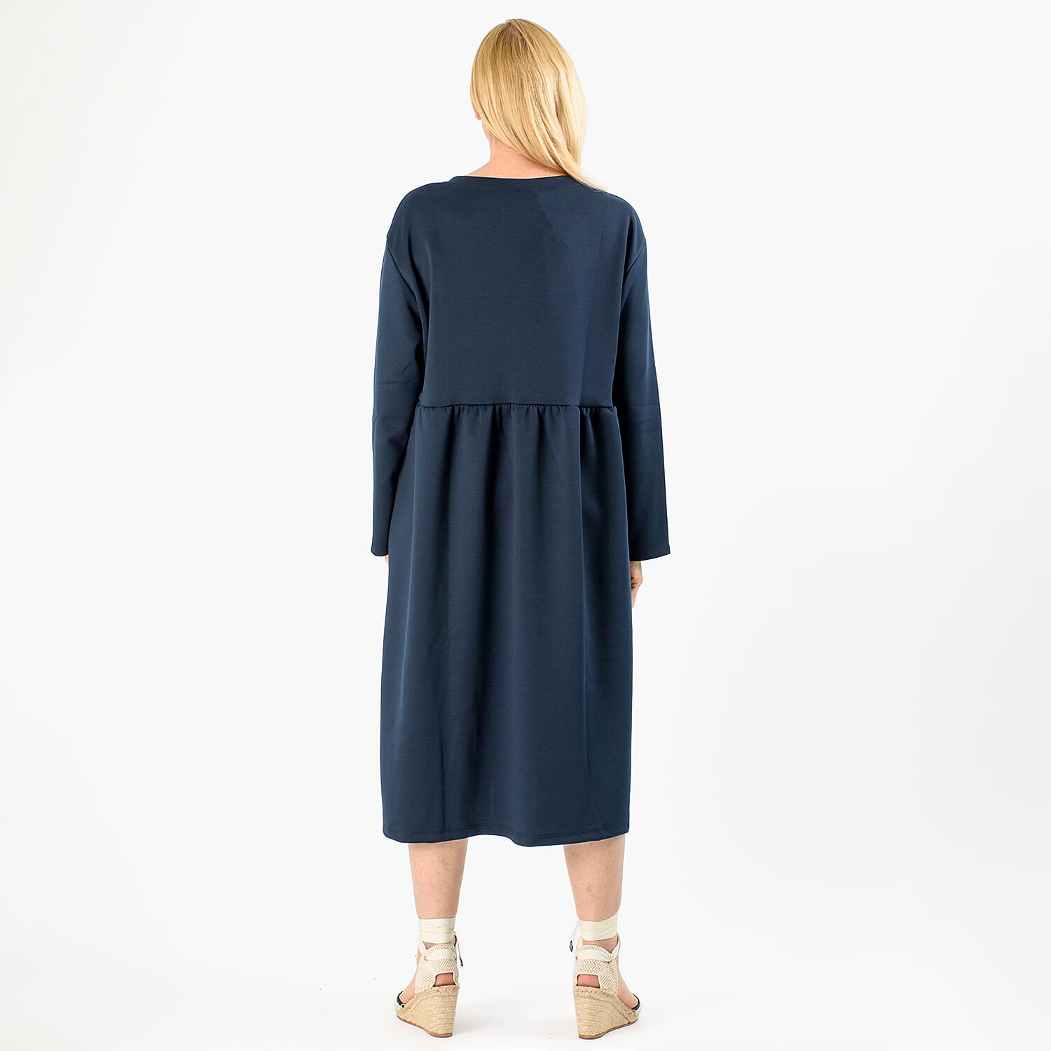 Casual Long Sleeve Sweat Smock Dress (Size - One Size 8-20) - Navy