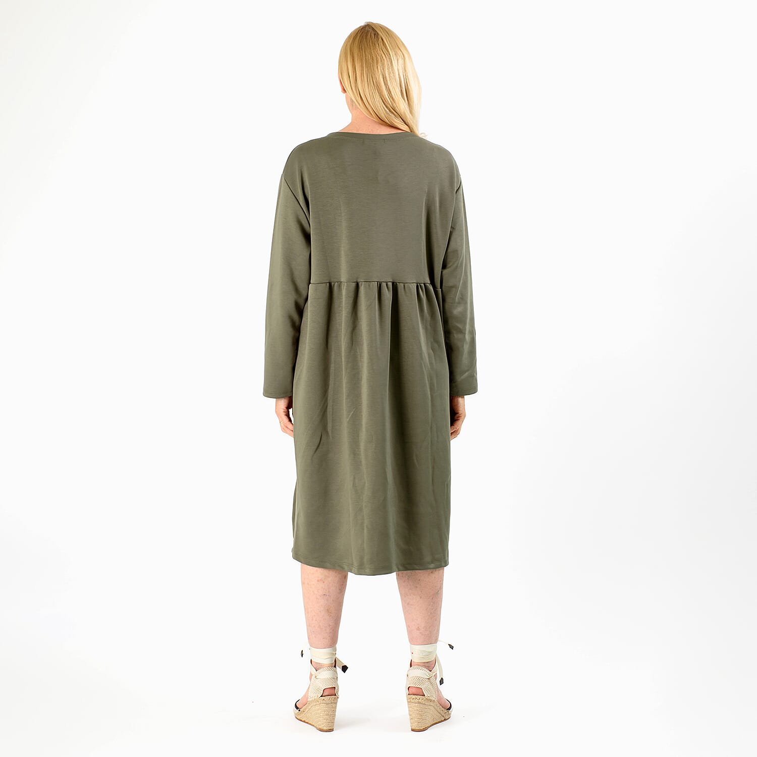Casual Long Sleeve Sweat Smock Dress (Size 8-20) - Khaki