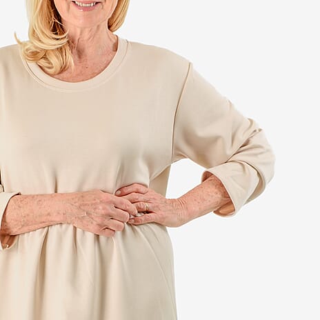 Casual Long Sleeve Sweat Smock Dress (Size - One Size 8-20) - Stone