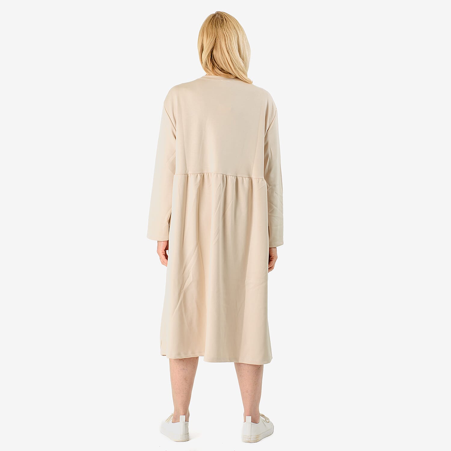 Casual Long Sleeve Sweat Smock Dress (Size - One Size 8-20) - Stone Casual Long Sleeve Sweat Smock Dress (Size - One Size 8-20) - Stone