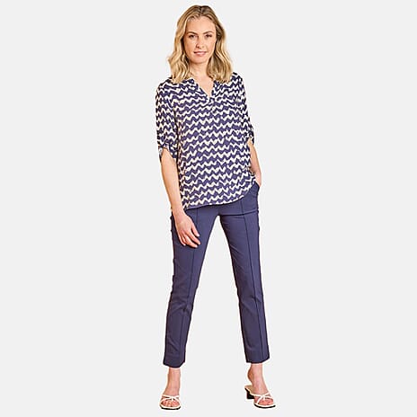 Emreco Pintuck Bengaline Stretch Trousers With Pockets (Size 12) - Navy