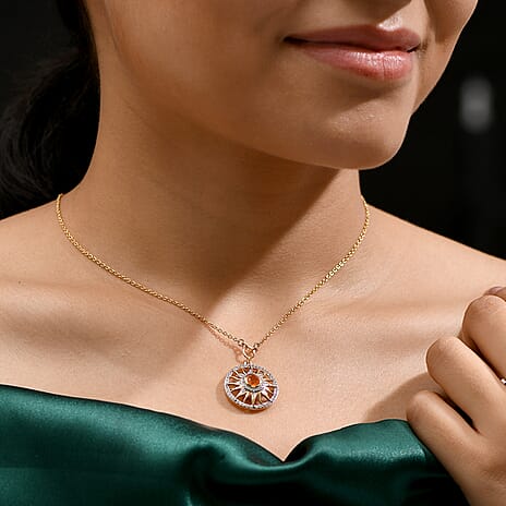 GP Celestial Dream Collection - Fire Opal, Blue Sapphire & White Zircon Necklace (Size 20) in 18K Vermeil Yellow Gold Plated Sterling Silver 1.09 Ct.