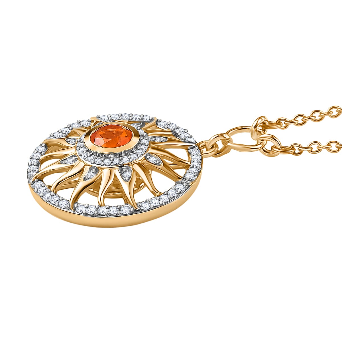 GP Celestial Dream Collection - Fire Opal, Blue Sapphire & White Zircon Necklace (Size 20) in 18K Vermeil Yellow Gold Plated Sterling Silver 1.09 Ct. GP Celestial Dream Collection - Fire Opal, Blue Sapphire & White Zircon Necklace (Size 20) in 18K Vermeil Yellow Gold Plated Sterling Silver 1.09 Ct.