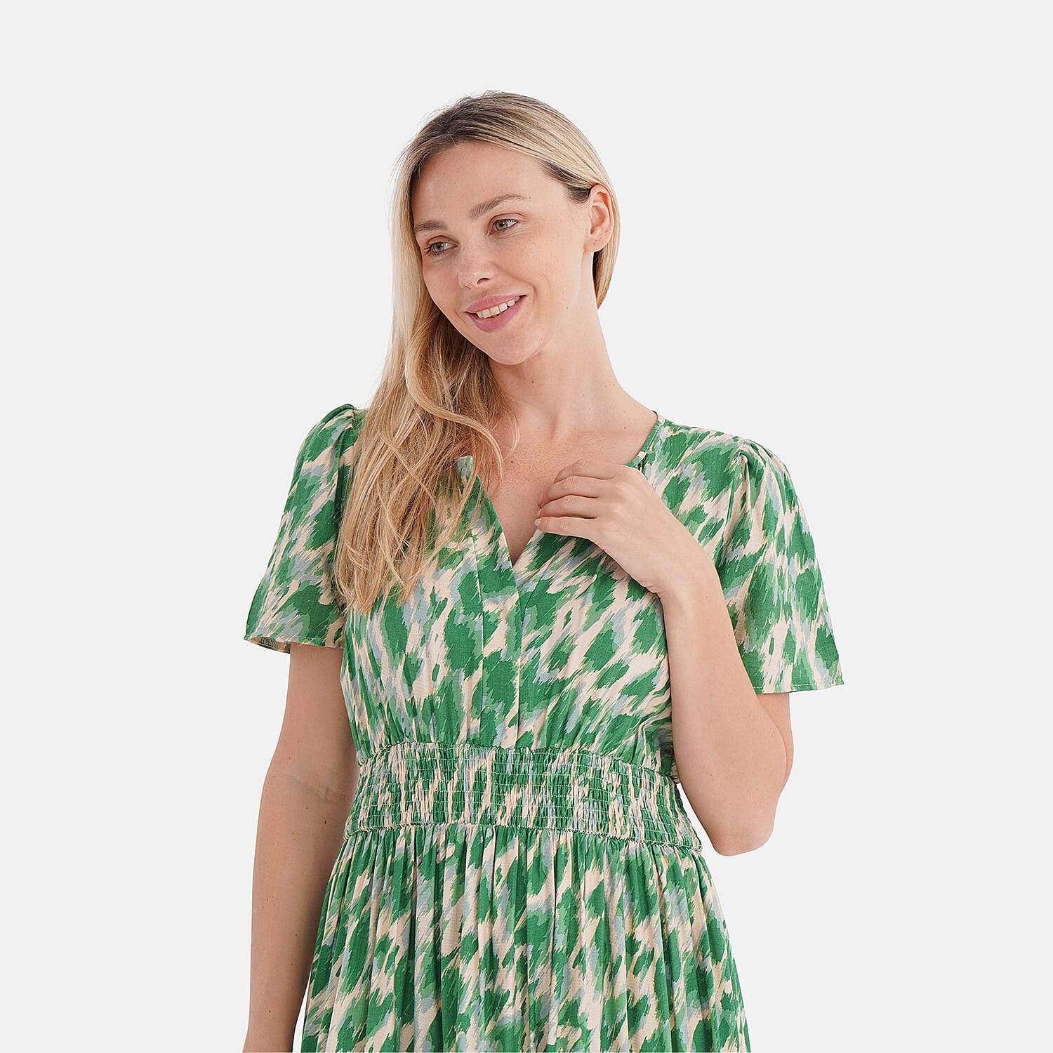 La Marey Womens Printed Midi Summer Dress (Size 12 to 14) - White &amp; Yellow