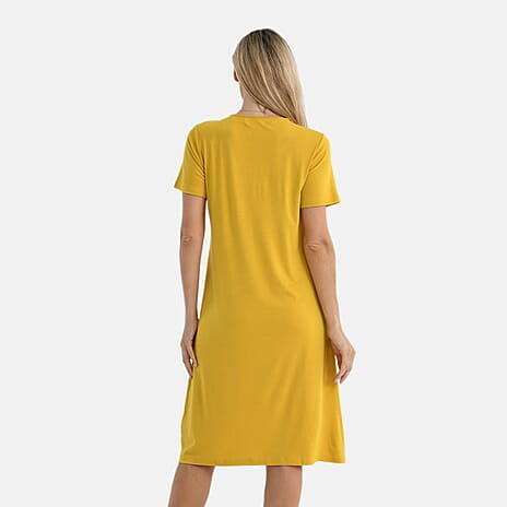 - Maisi Relaxed Fit V-Neck Lace Trim Dress (Size S) - Yellow